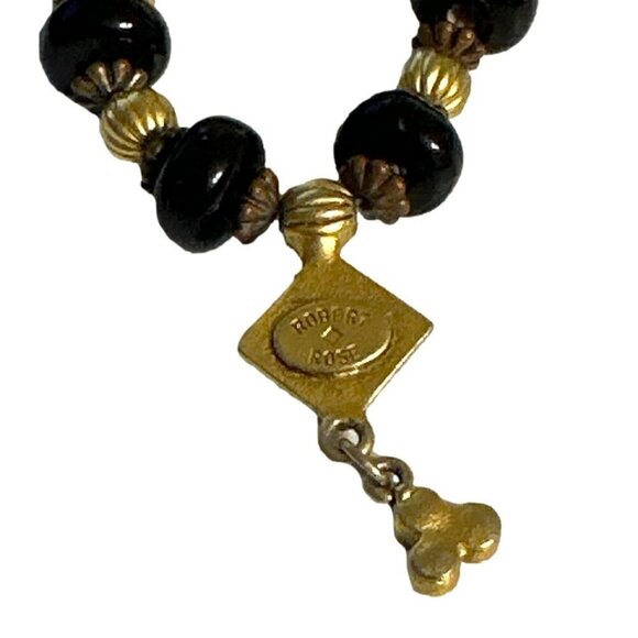 Robert Rose Necklace Black Beaded Gold Tone Accents Adjustable Length - Picture 3 of 3